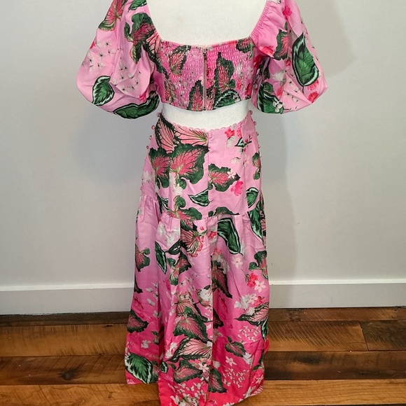 L’Atiste by Amy Pink Floral Butterfly Two-Piece Puff Sleeve Crop Top & Maxi Skir - Picture 4 of 12